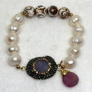 Unique natural Freshwater Pearl bracelet, Drusy Agate, Agate, great condition